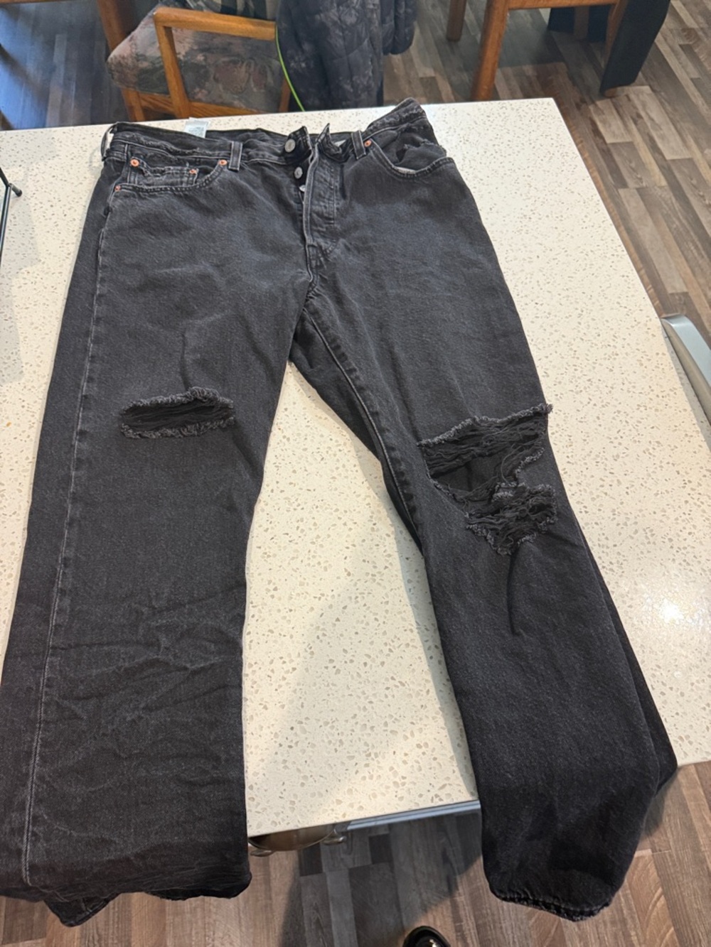 Levi's Black Distressed Relaxed Straight Jeans